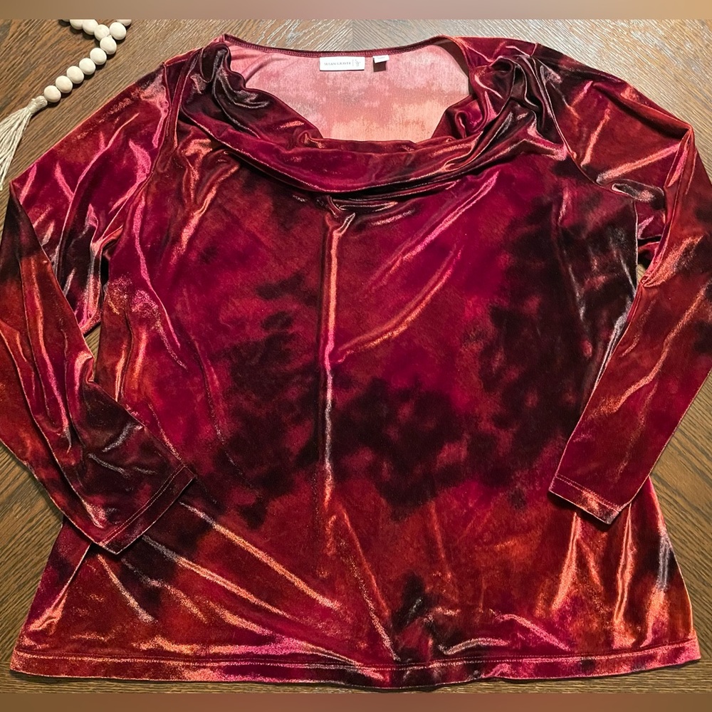 Susan Graver 2X Red Velour Long Sleeved Blouse